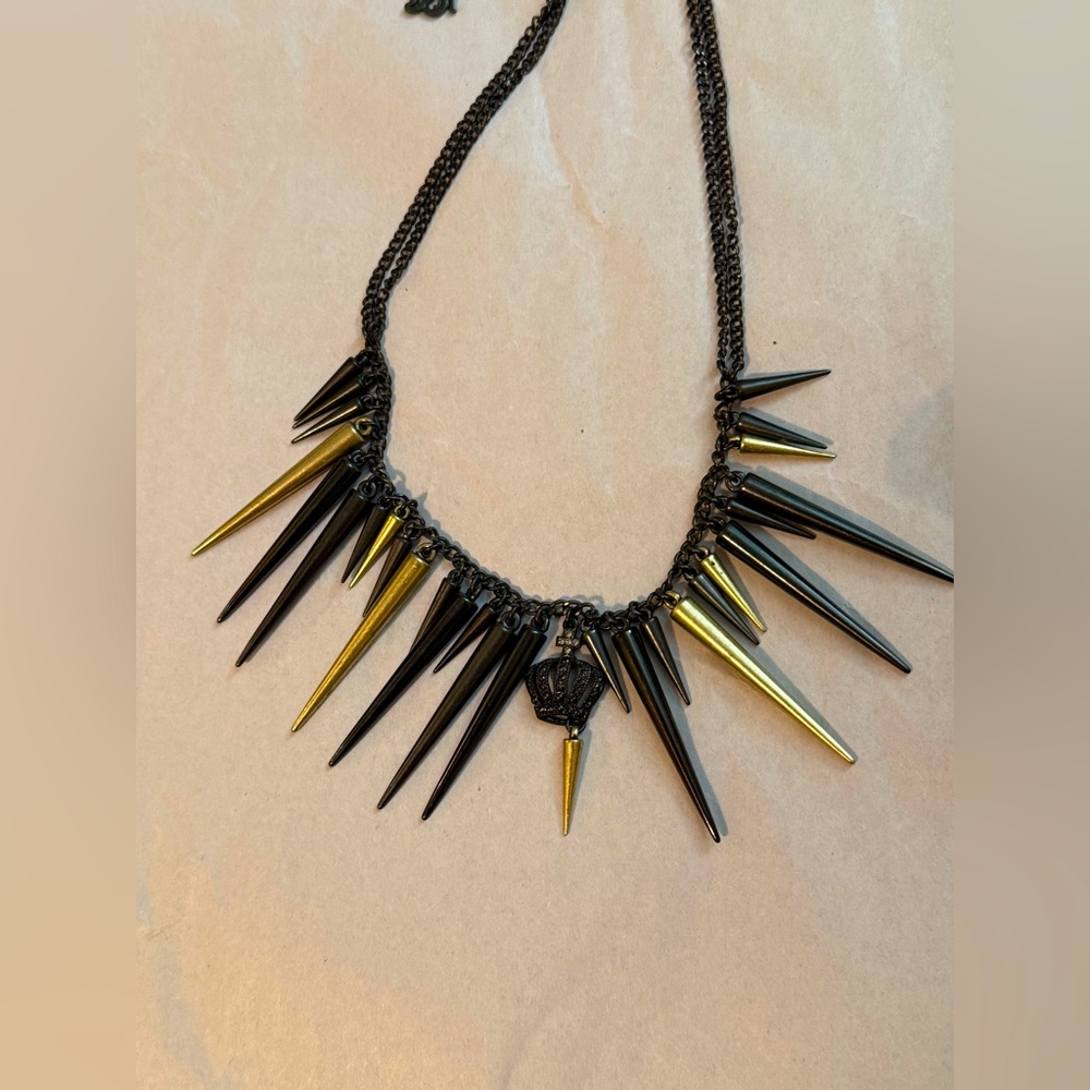 R&R Spikes And Rhinestone Royal Crown With Cross On Top Necklace